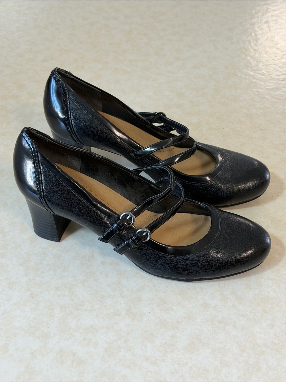 Corporate Chic Black Double Strap Mary Jane Block Heel Pumps
